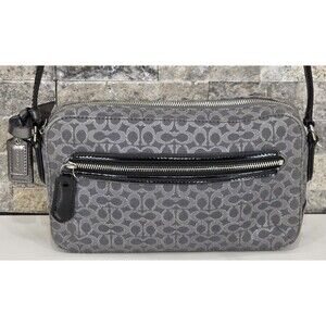 Coach Mini Camera Crossbody Bag Metallic Signature Jacquard Canvas Gray Rare EUC